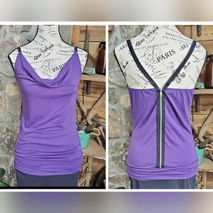 RARE Miley Cyrus & Max Azria Y2K Purple Bodycon Cowl Neck Tank Zip Back XS